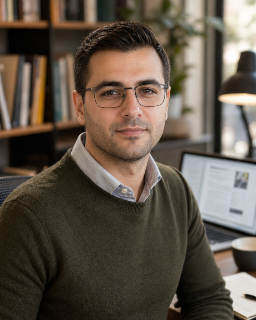 Burak Demir, RootBahis.de editörü ve içerik kontrol uzmanı, ofis ortamında metin düzenleme ve içerik inceleme çalışması yaparken